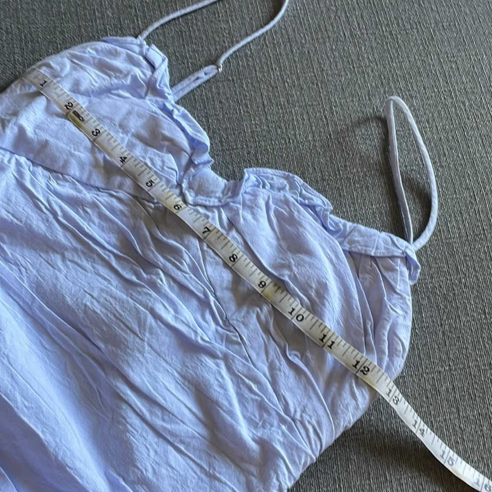 Zara Ruffle Crop Blue Ruched Top - Picture 9 of 10